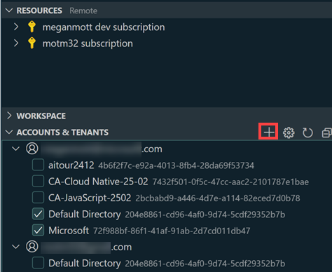 Screenshot that shows where to sign in to multiple Azure Accounts