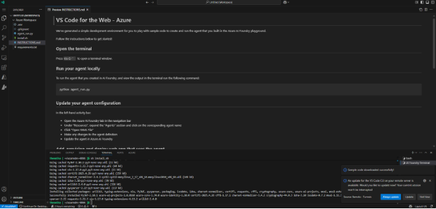 Screenshot that shows loaded environment