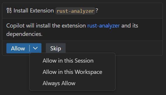 Screenshot of a tool confirmation dialog showing tool details and approval options.