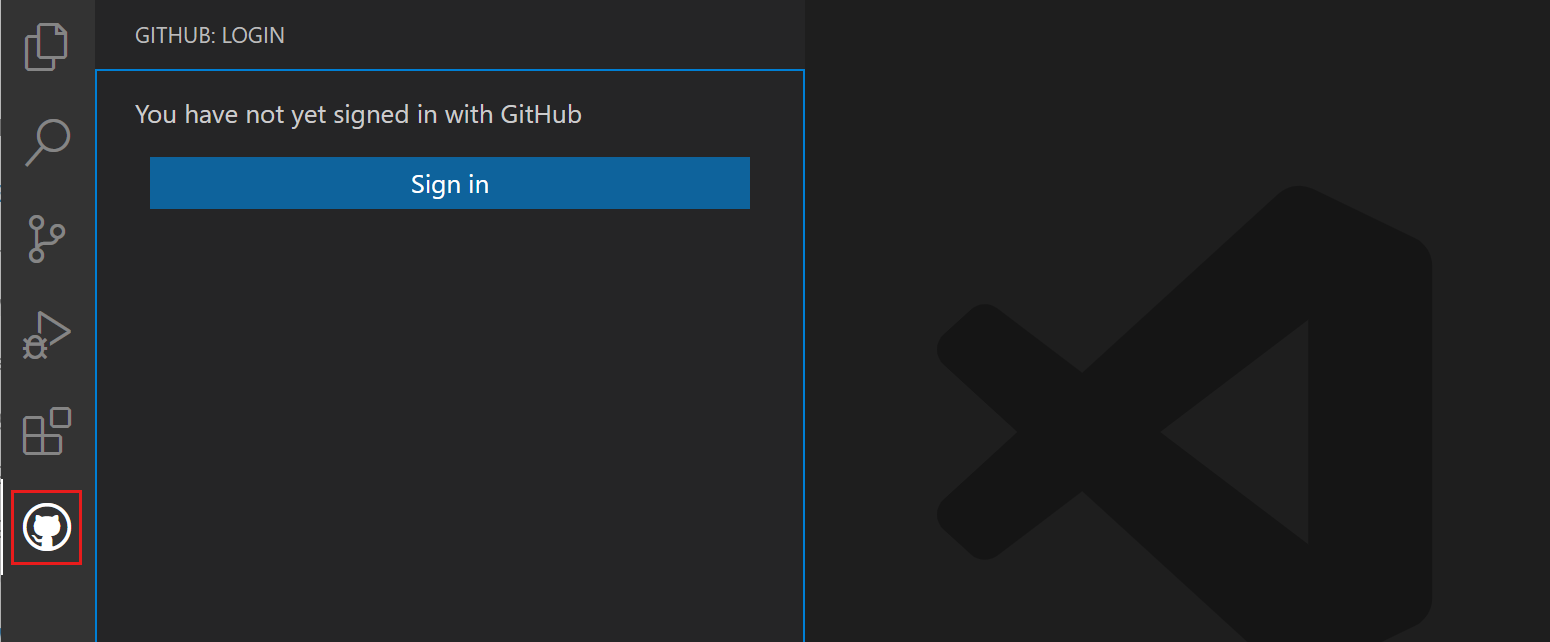 Screenshot of the GitHub view, showing the sign in button.