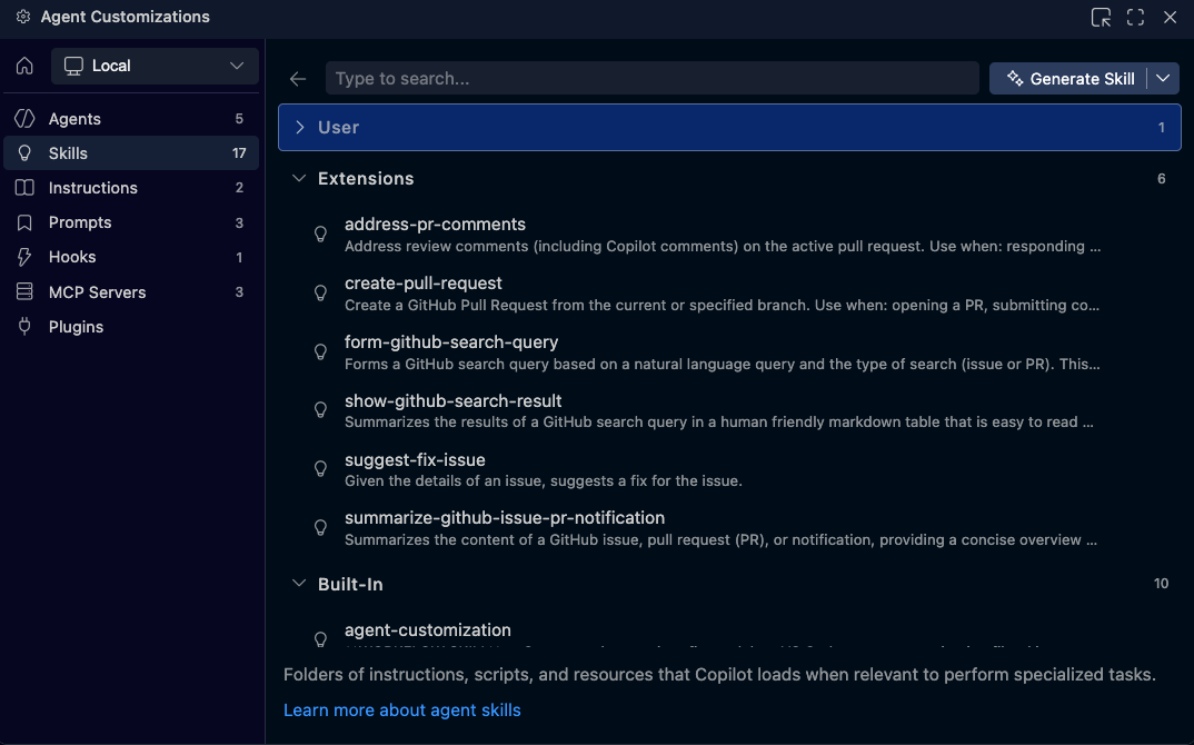 Prompt files section in the Agent Customizations view in VS Code
