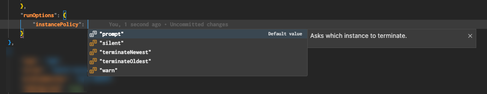 Screenshot showing an  being configured in a  file and displays the options with prompt as the default value.
