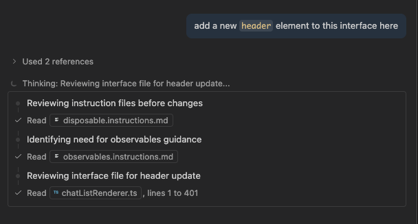 Screenshot showing reasoning tokens displayed in chat with interleaved tool calls and reasoning output. This is the UI with  and  for the respective thinking settings.