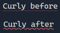 Screenshot of the terminal curly underline which is a lot more vivid now and has a zigzag look like in the editor.