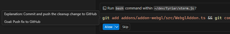 Screenshot showing the goal of the command when hovering, explaining the why instead of just the what.